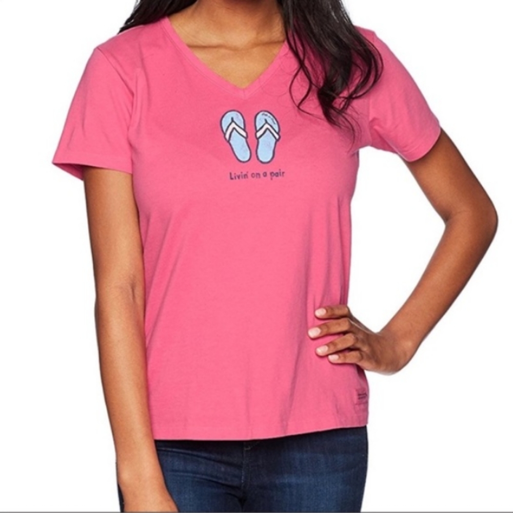 Life is Good Pink Vee Crusher T shirt Size…